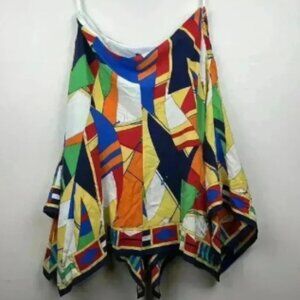 Ralph Lauren Multi Skirt Vibrant Multi-Color Geometric Print Skirt 100% Silk